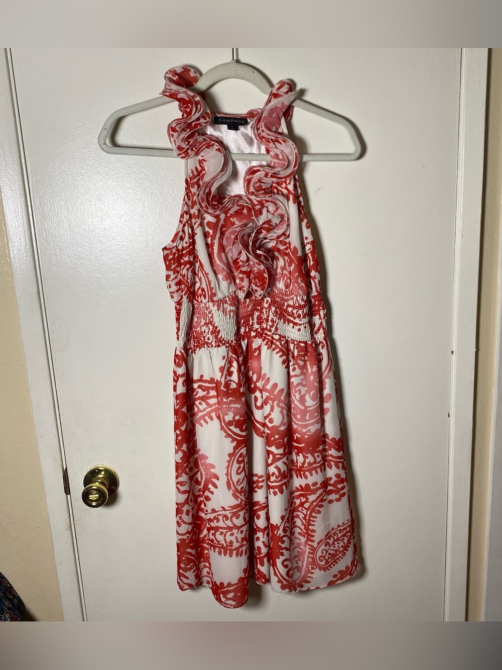 Vintage Y2K Rampage Red & White Paisley Ruffle Halter Dress Size Medium